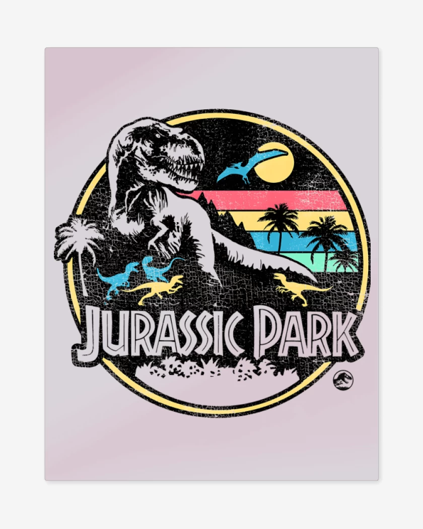 Print metalico Rosa Pastel de Jurassic Park Retro