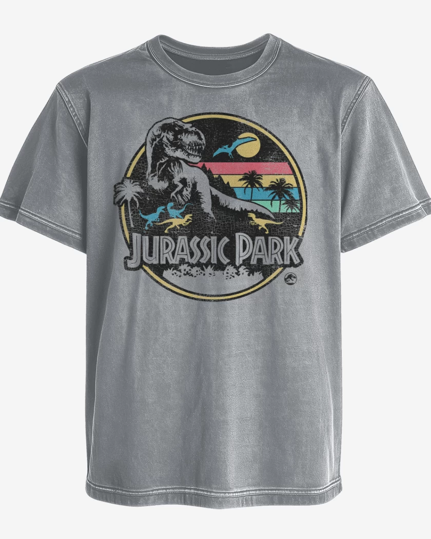Polera desgastada Gris Melange de Jurassic Park Retro