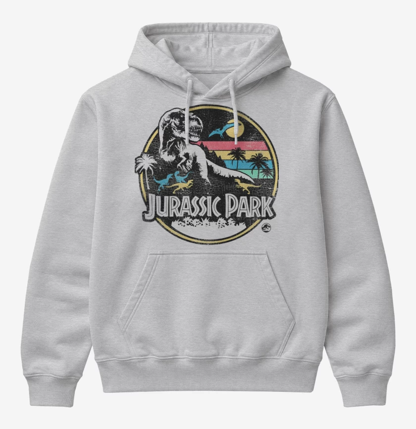 Poleron Canguro básico Gris Melange de Jurassic Park Retro