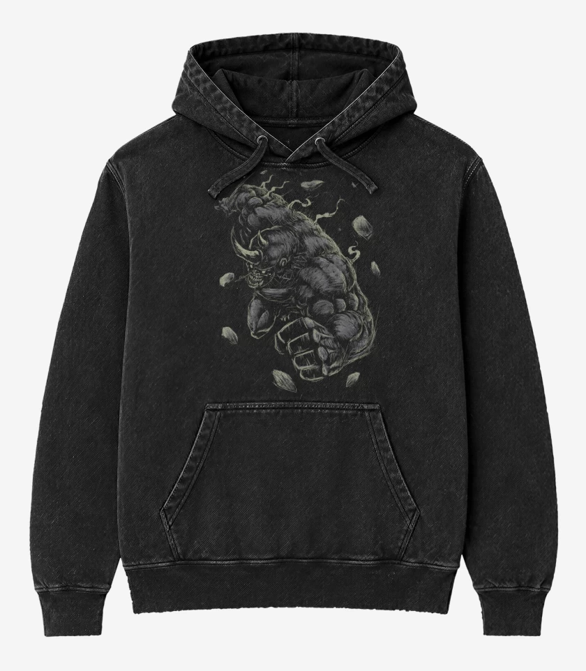 Poleron Canguro Acid Wash Negro de El Maldito Rhino