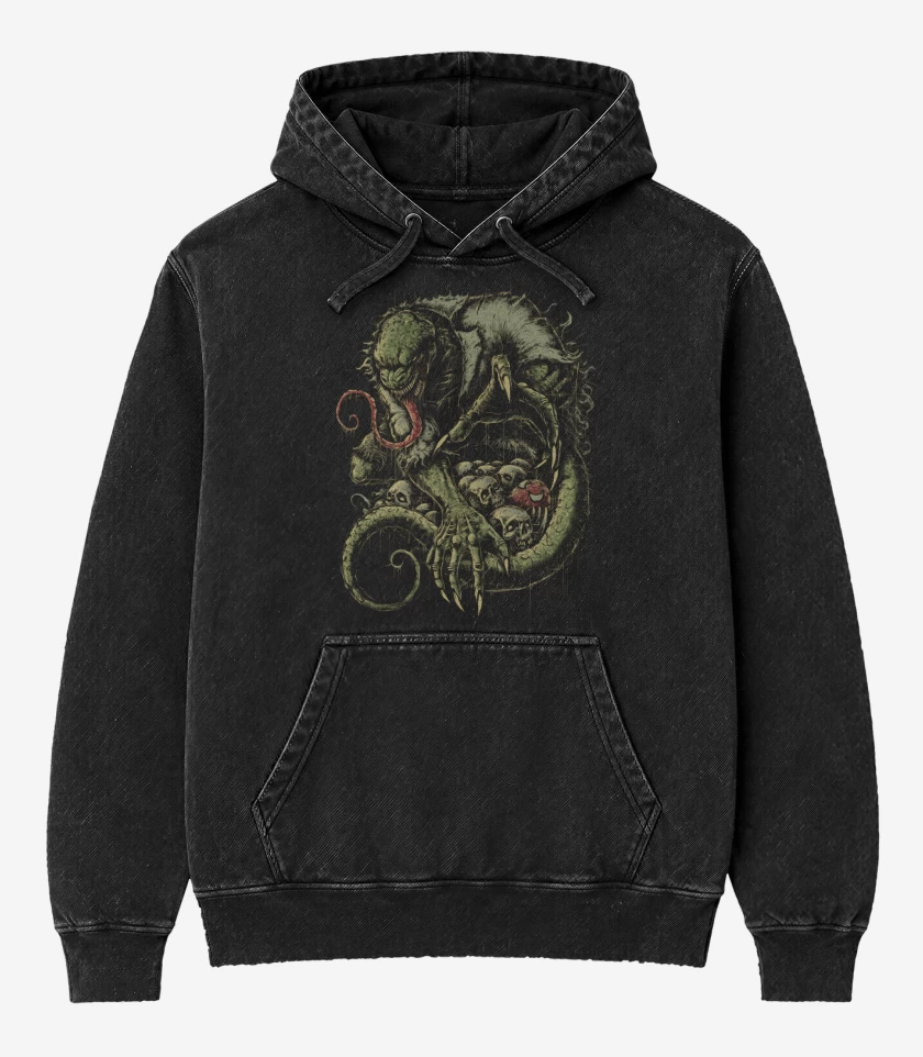 Poleron Canguro Acid Wash Negro de El Maldito Lagarto