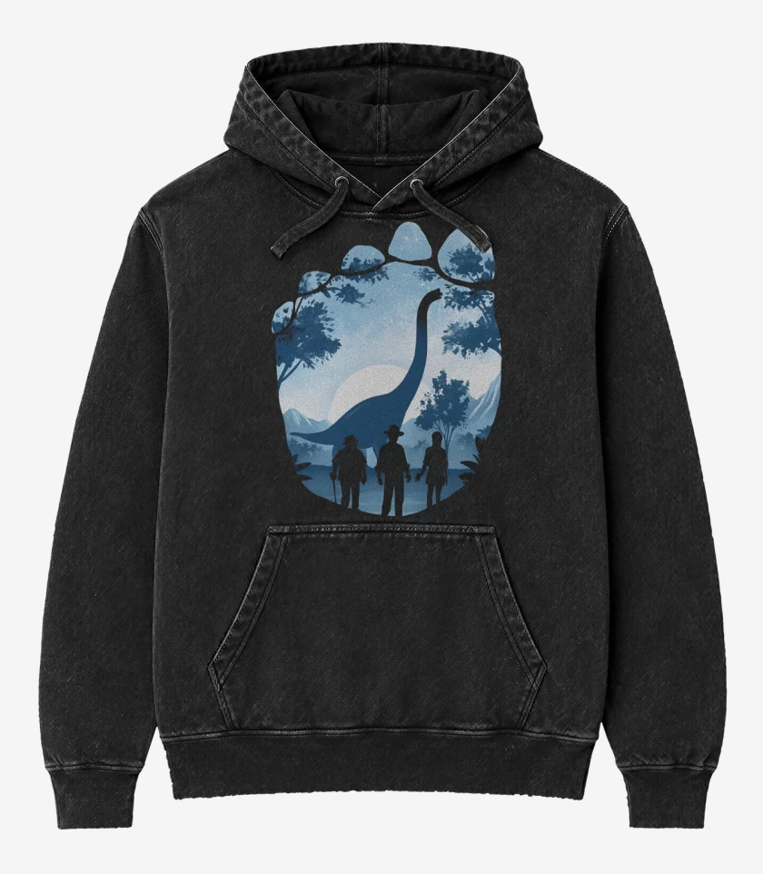 Poleron Canguro Acid Wash Negro de Huella de Braquiosaurio