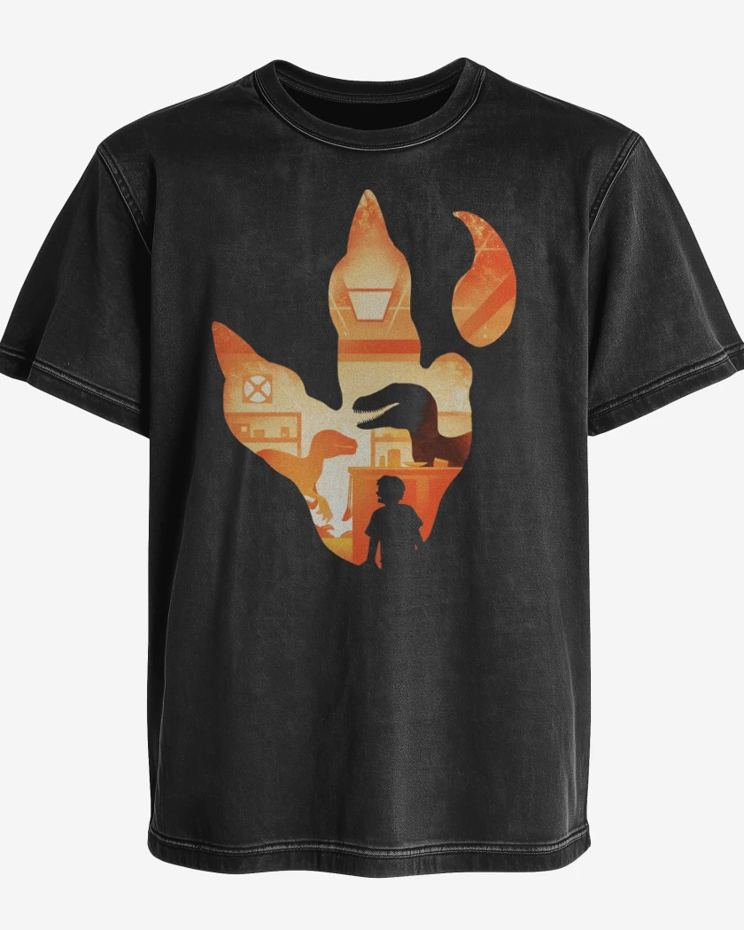 Polera desgastada Negro de Huella de Velociraptor