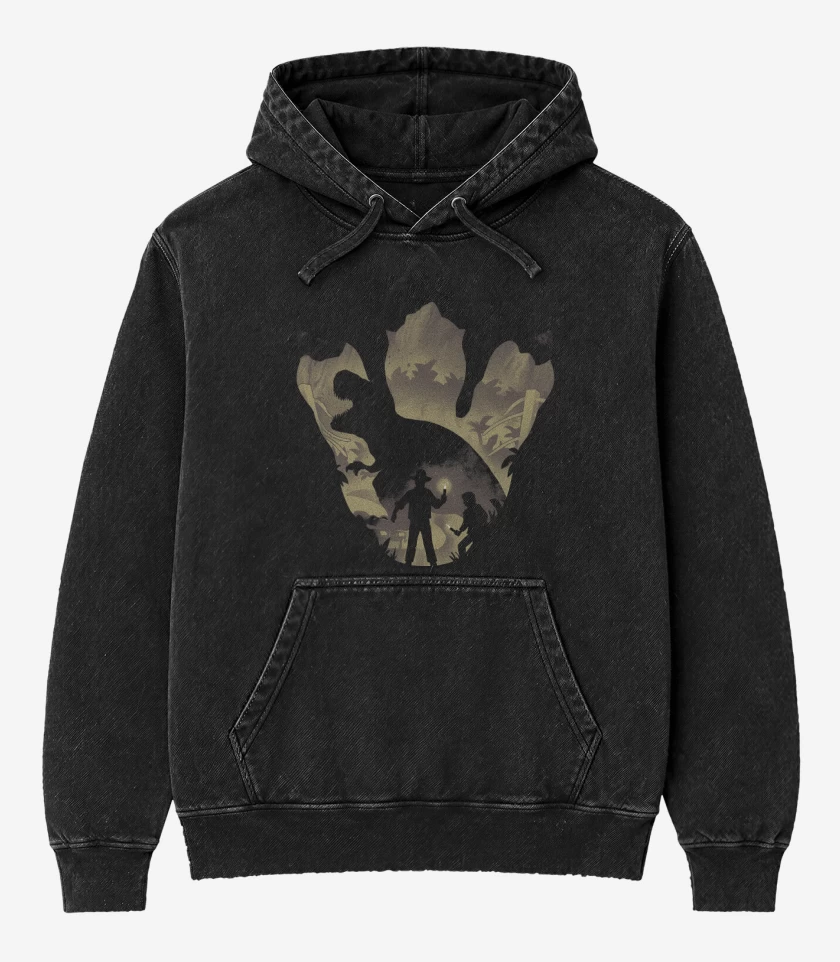 Poleron Canguro Acid Wash Negro de Huella de T-Rex
