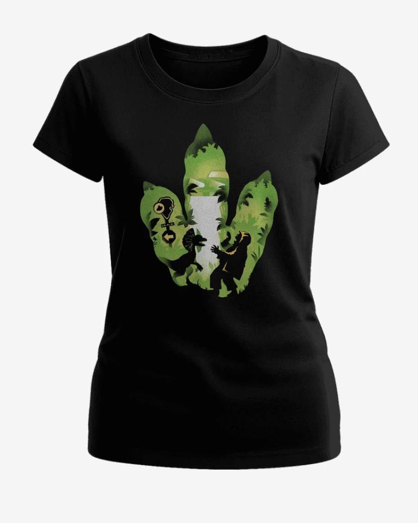 Polera de Mujer Negro de Huella de Dilofosaurio