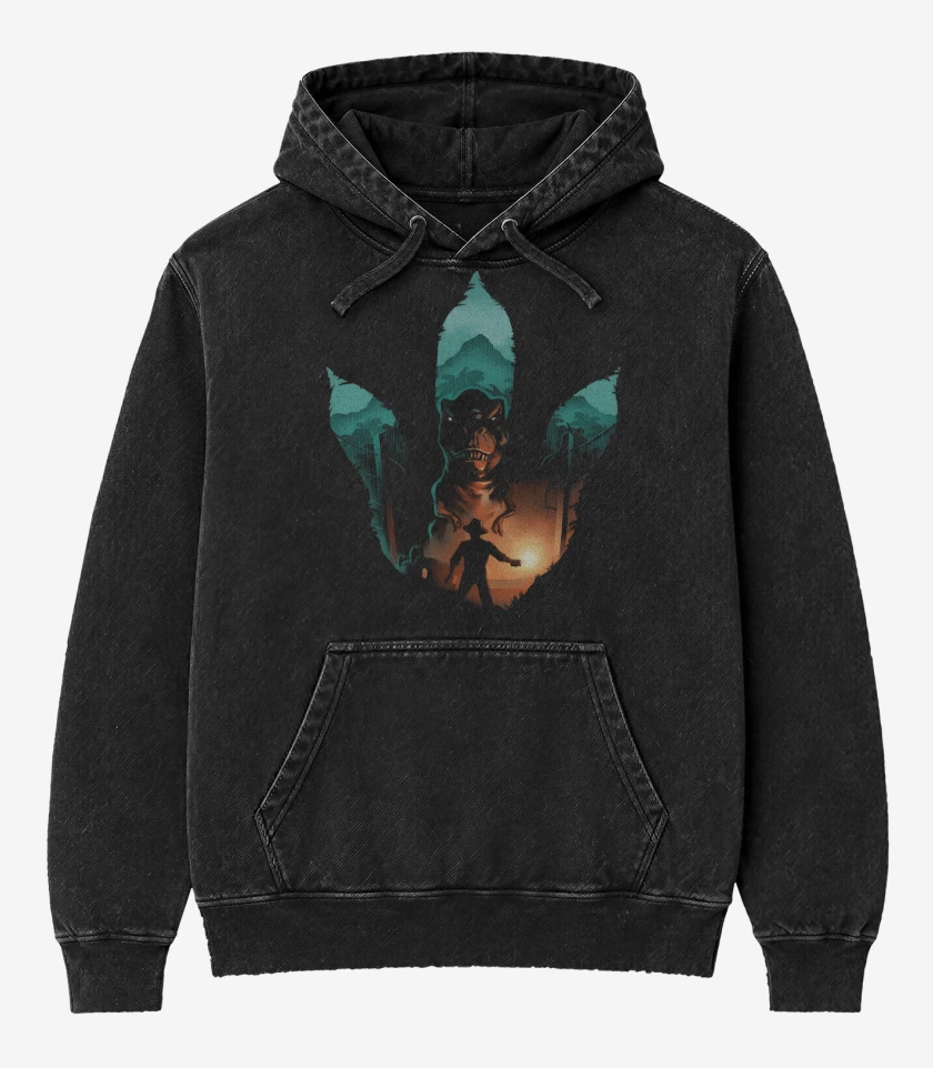 Poleron Canguro Acid Wash Negro de Huella Jurásica