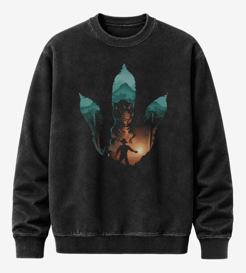 Poleron Polo Acid Wash Negro de Huella Jurásica