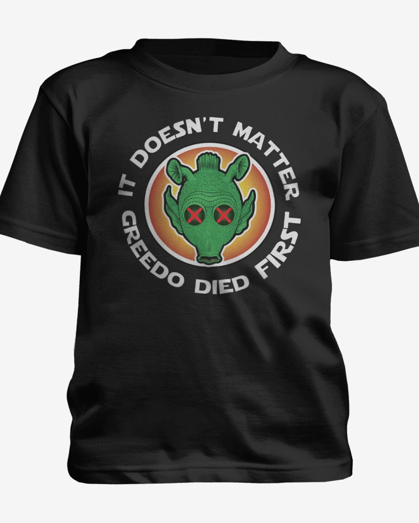 Polera de niño Negro de Greedo Died First