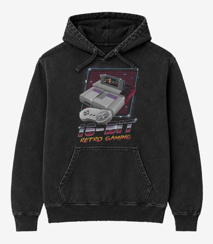 Poleron Canguro Acid Wash Negro de 16bits