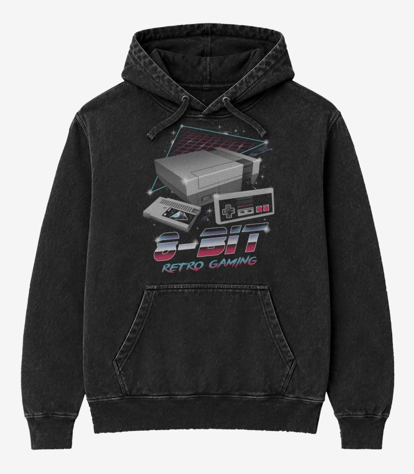Poleron Canguro Acid Wash Negro de 8bits