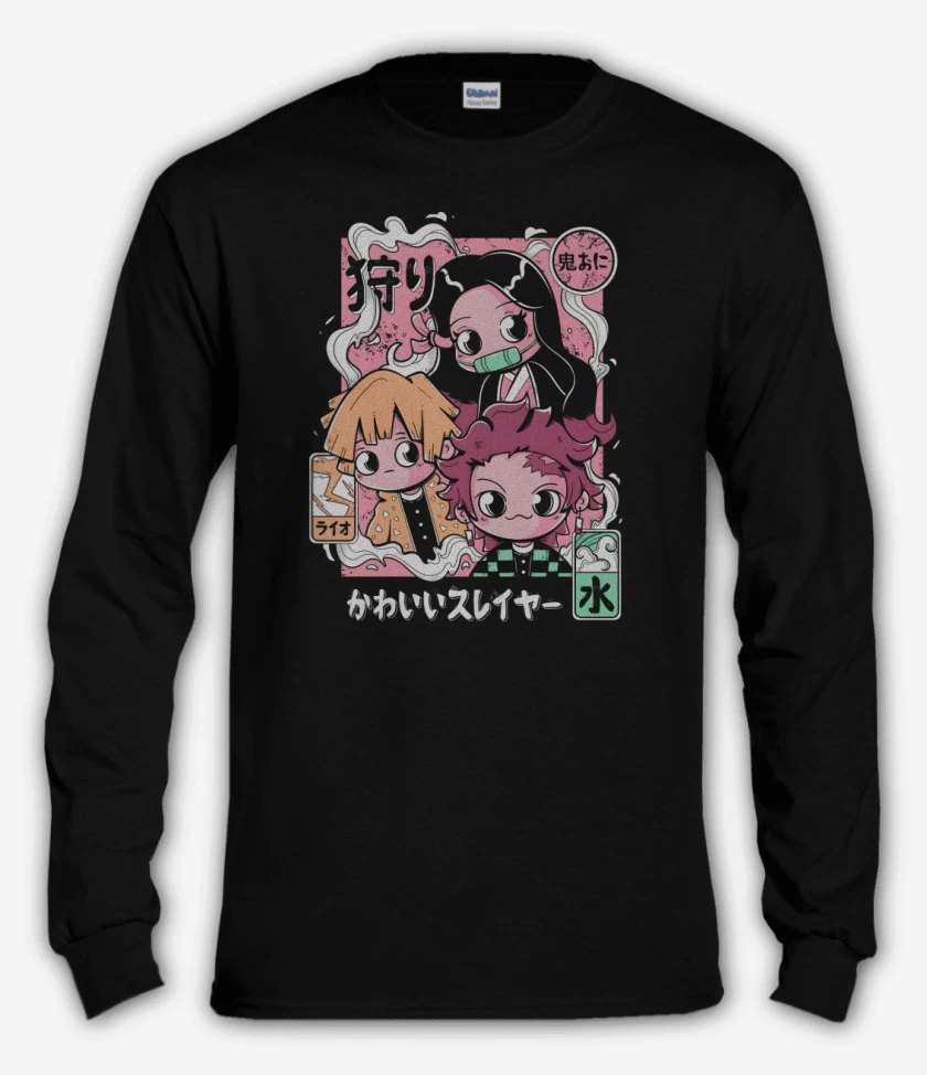 Polera manga larga Negro de Chibi Kimetsu