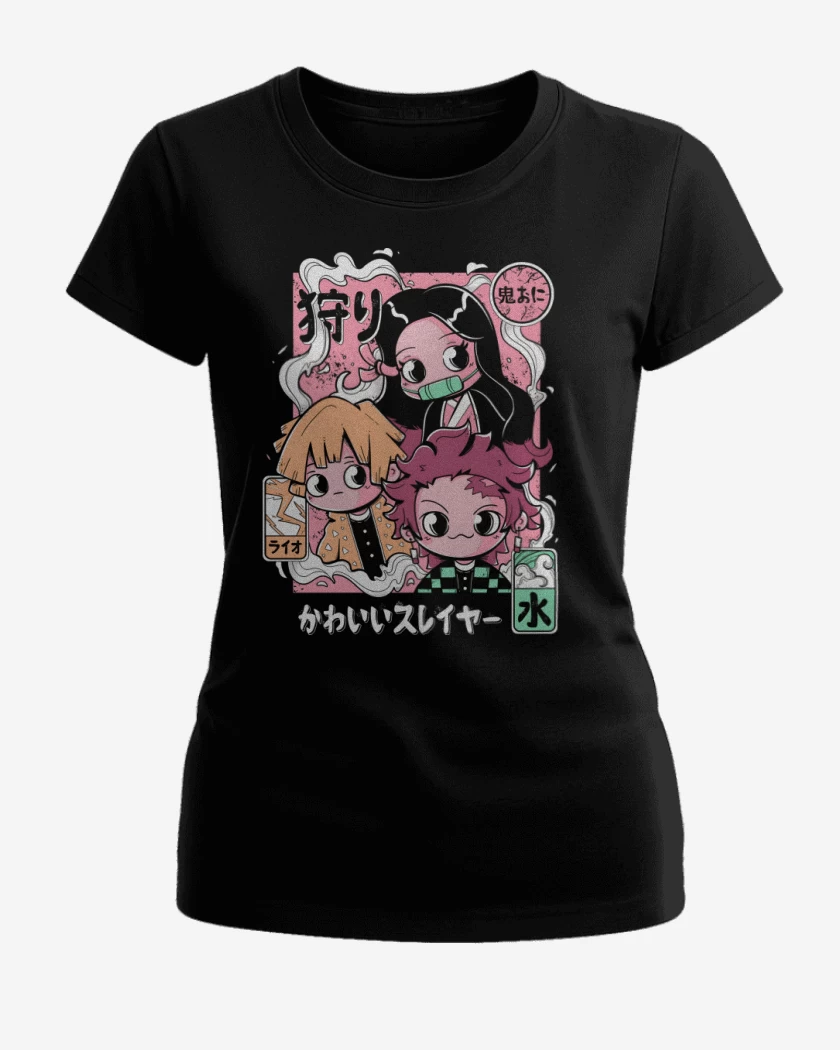 Polera de Mujer Negro de Chibi Kimetsu