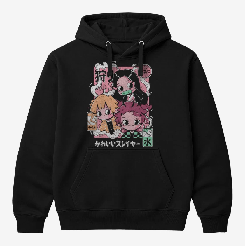 Polerón Canguro Negro de Chibi Kimetsu