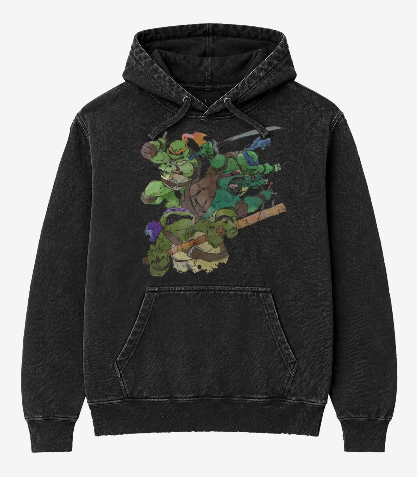 Poleron Canguro Acid Wash Negro de Tortugas Guerreras