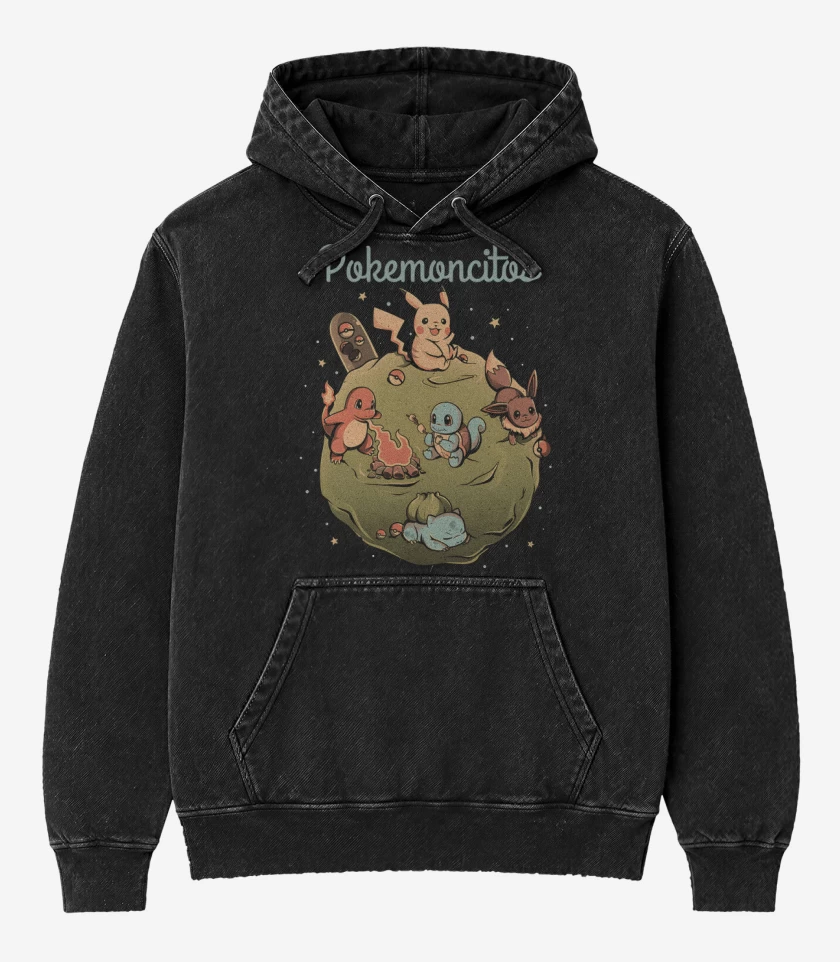 Poleron Canguro Acid Wash Negro de Pokemoncitos