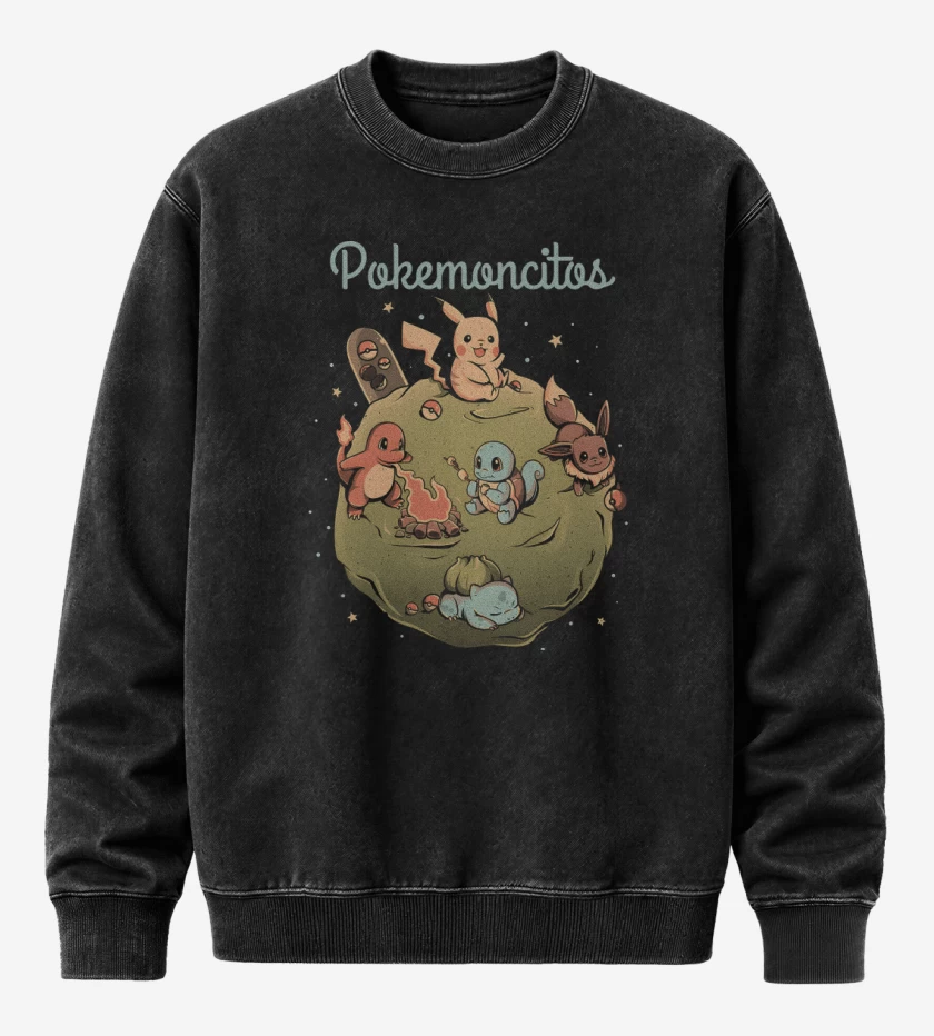 Poleron Polo Acid Wash Negro de Pokemoncitos