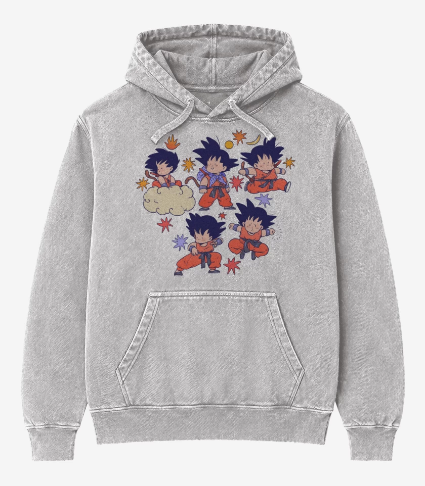 Poleron Canguro Acid Wash Gris Melange de Gokucitos