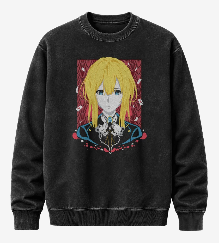 Poleron Polo Acid Wash Negro de Violet Evergarden 