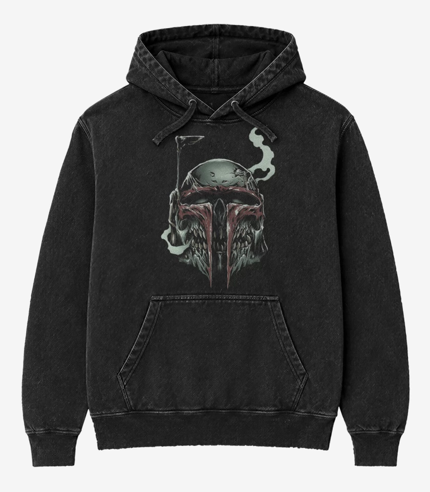Poleron Canguro Acid Wash Negro de Boba Death