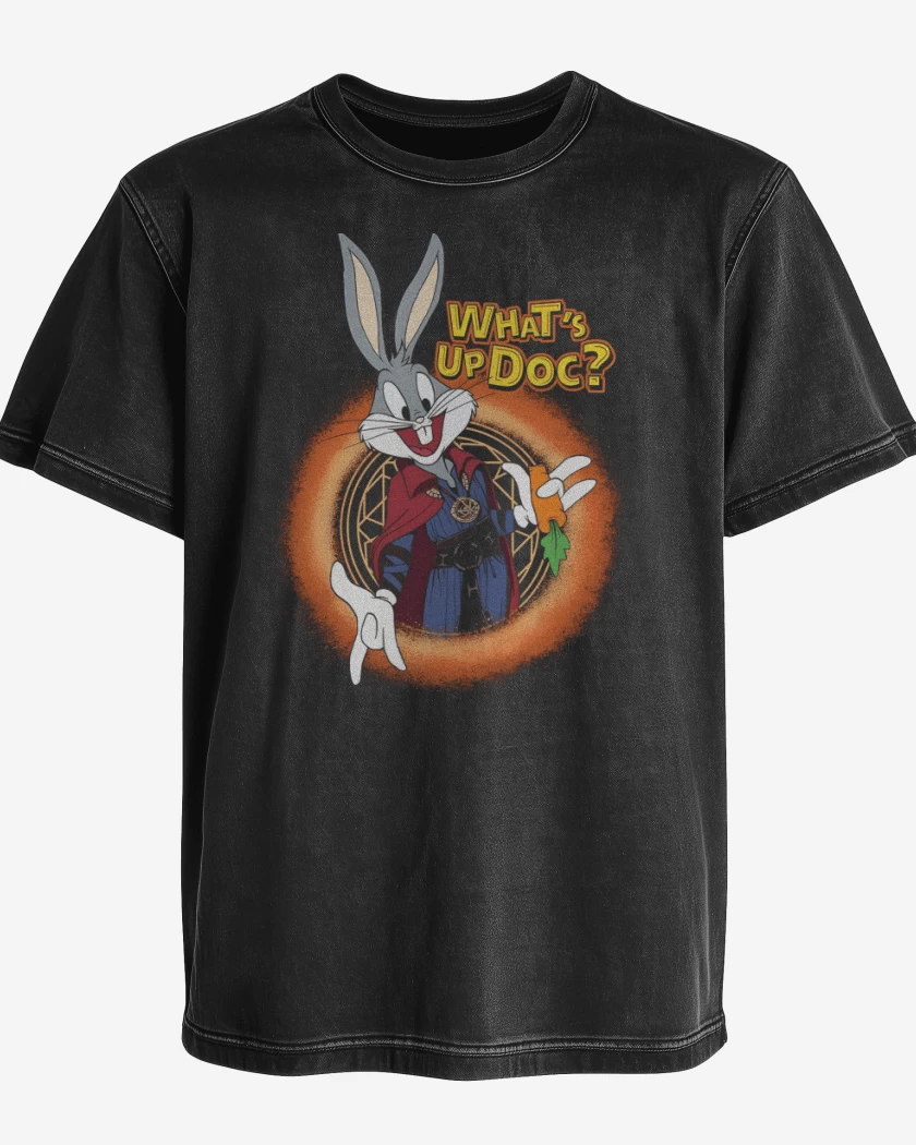 Polera desgastada Negro de Qué Sucede Doc?