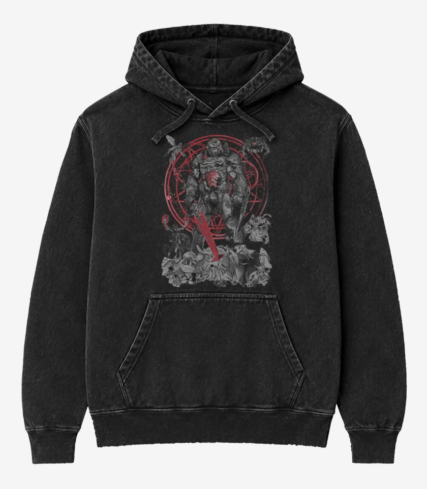 Poleron Canguro Acid Wash Negro de The Hell Walker