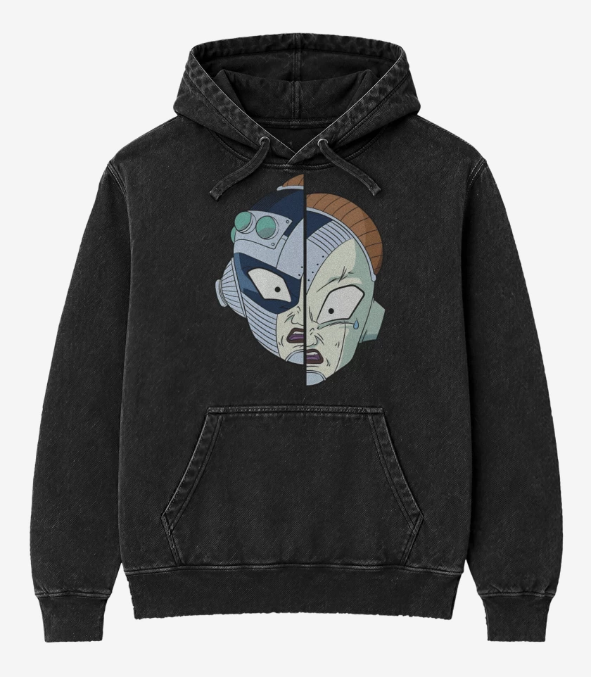 Poleron Canguro Acid Wash Negro de Freezer a la Mitad