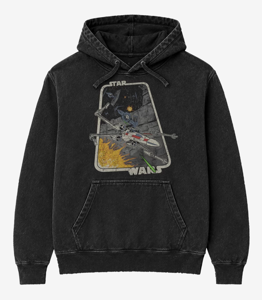 Poleron Canguro Acid Wash Negro de Batalla galáctica