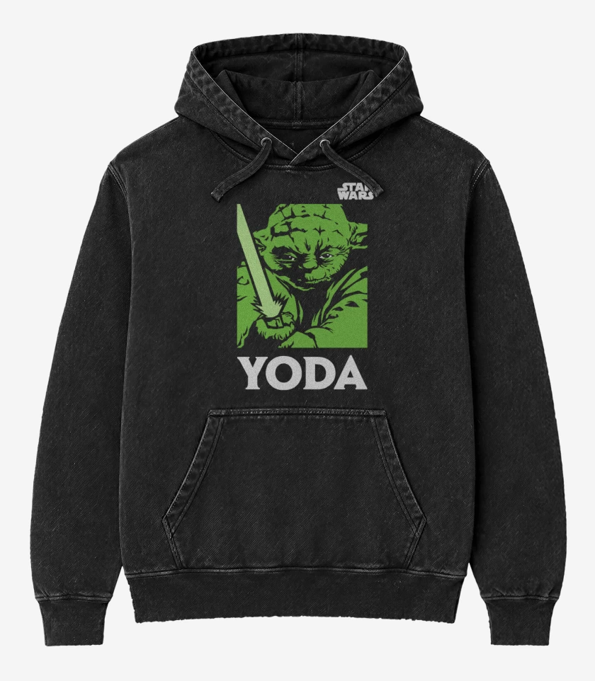 Poleron Canguro Acid Wash Negro de Yoda