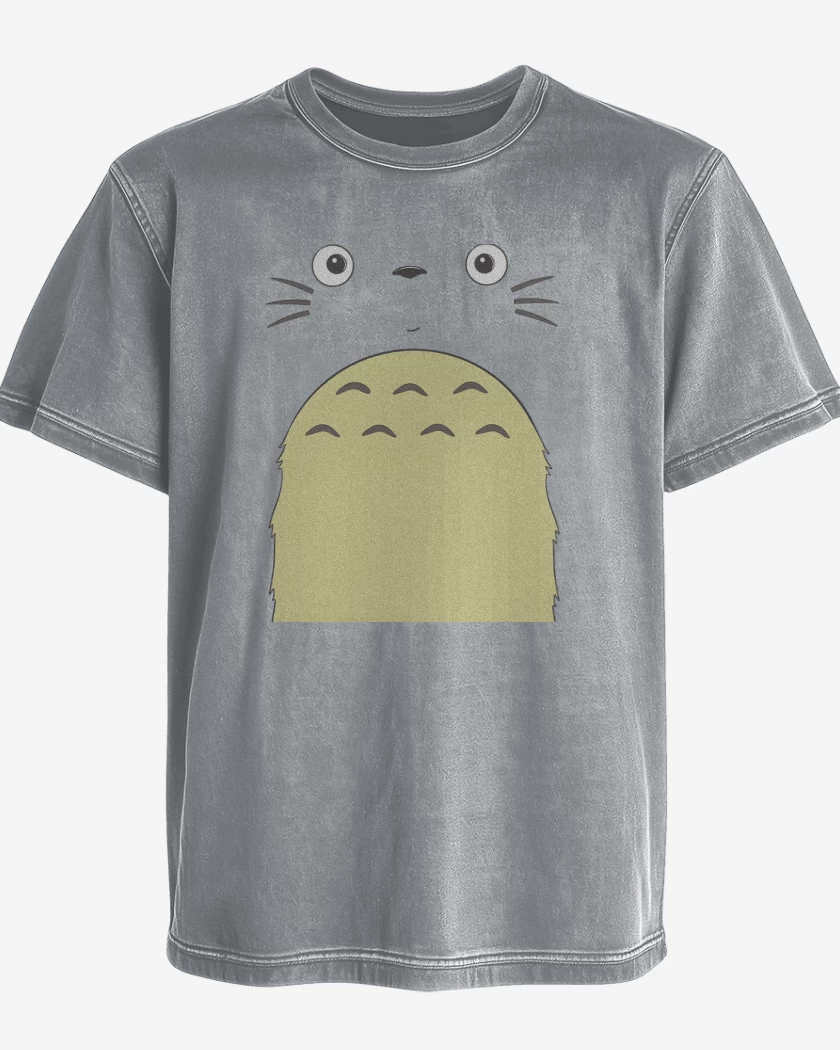 Polera desgastada Gris Melange de Totoro Face