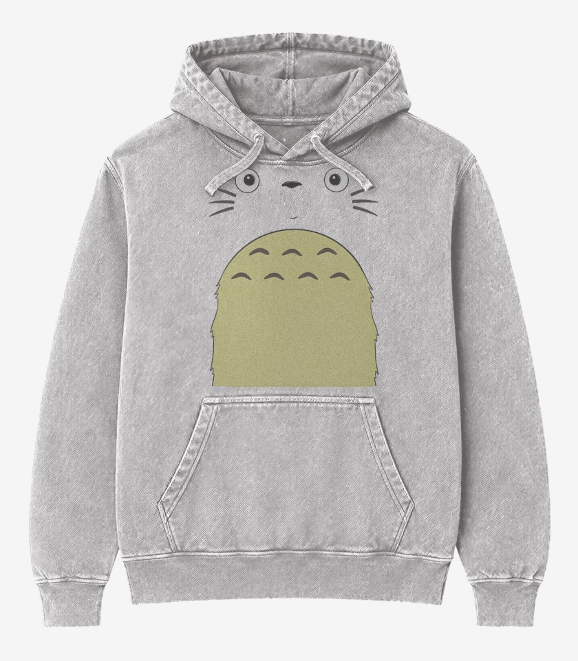 Poleron Canguro Acid Wash Gris Melange de Totoro Face