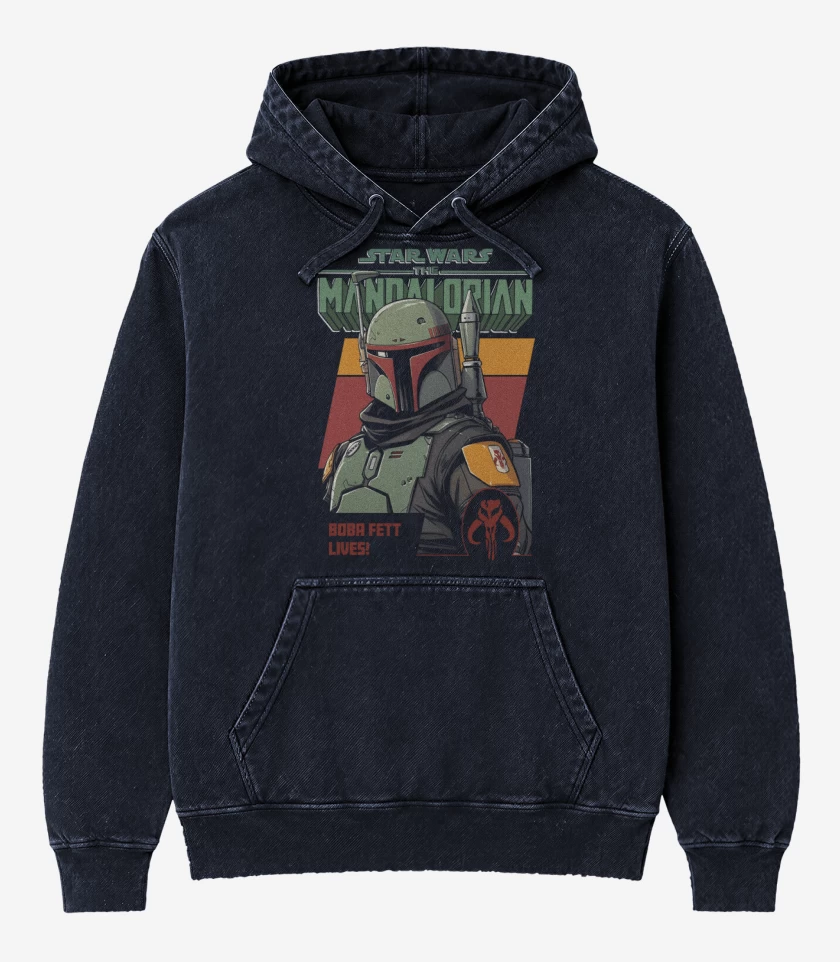 Poleron Canguro Acid Wash Azul Marino de Boba Fett lives