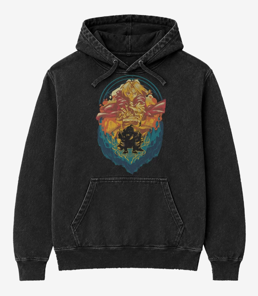 Poleron Canguro Acid Wash Negro de Alquimistas de Acero