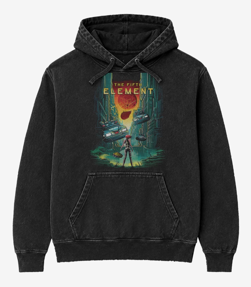 Poleron Canguro Acid Wash Negro de El Quinto Elemento