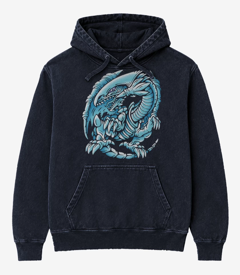 Poleron Canguro Acid Wash Azul Marino de Dragon de Ojos Azules