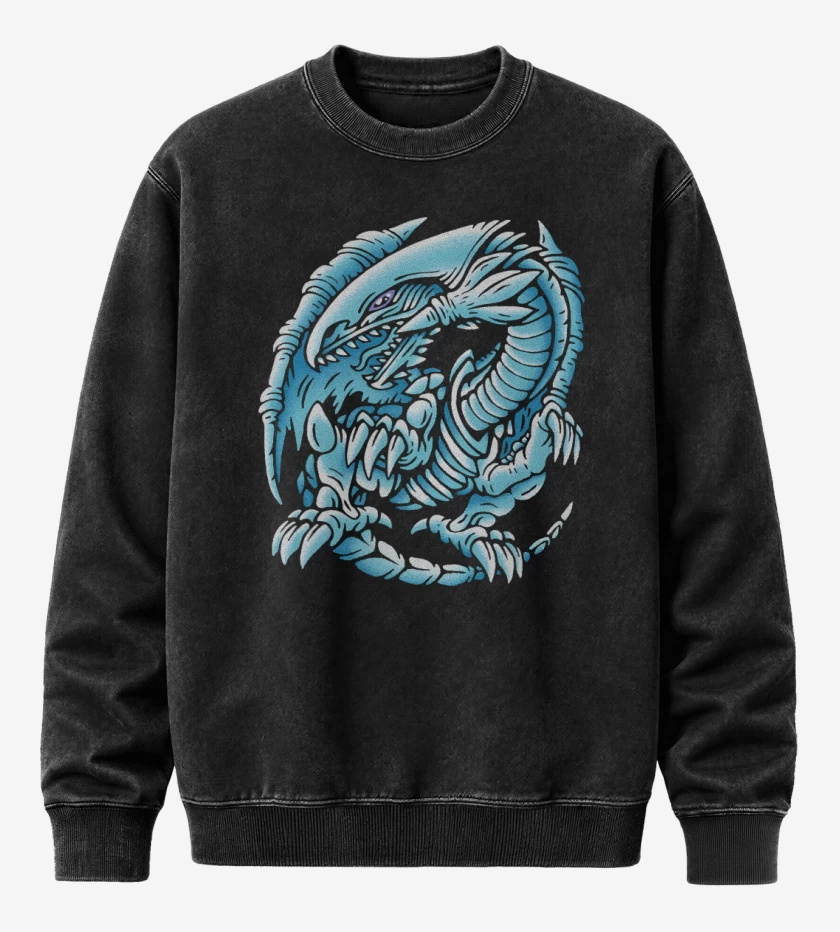 Poleron Polo Acid Wash Negro de Dragon de Ojos Azules