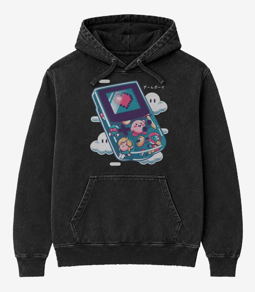 Poleron Canguro Acid Wash Negro de Gameboy Collecction