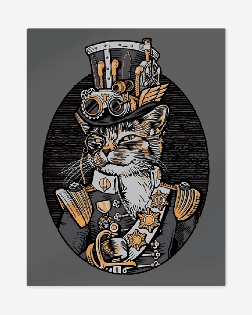 Print metalico Carbon de Steampunk cat