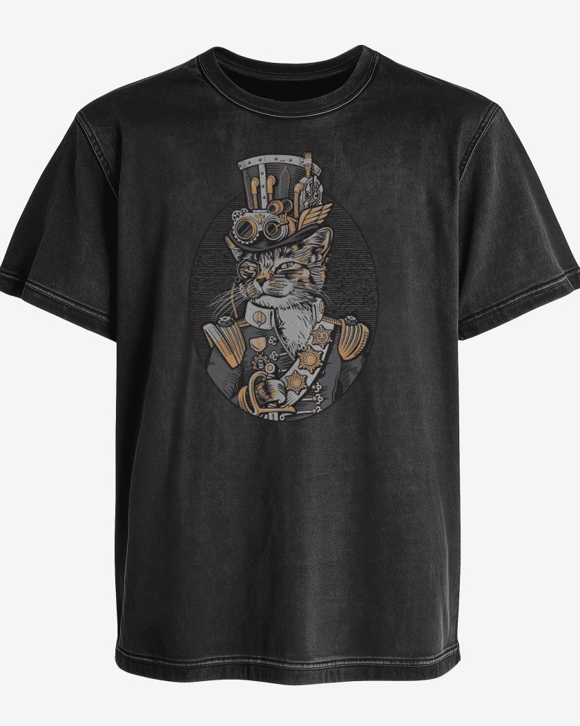 Polera desgastada Negro de Steampunk cat