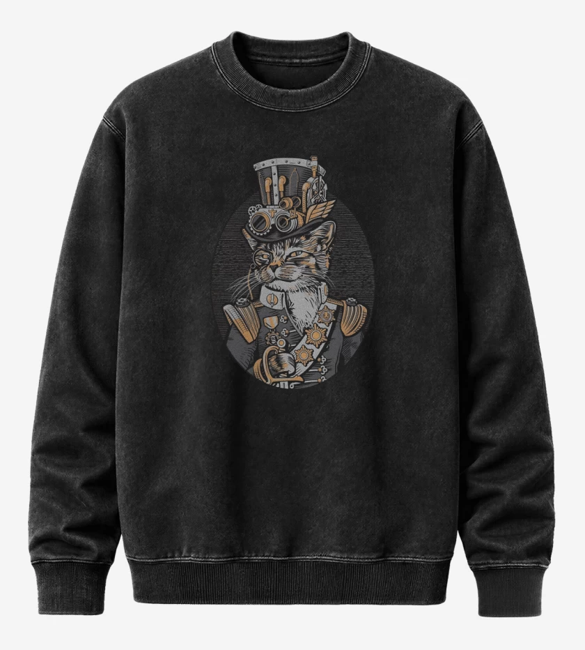 Poleron Polo Acid Wash Negro de Steampunk cat