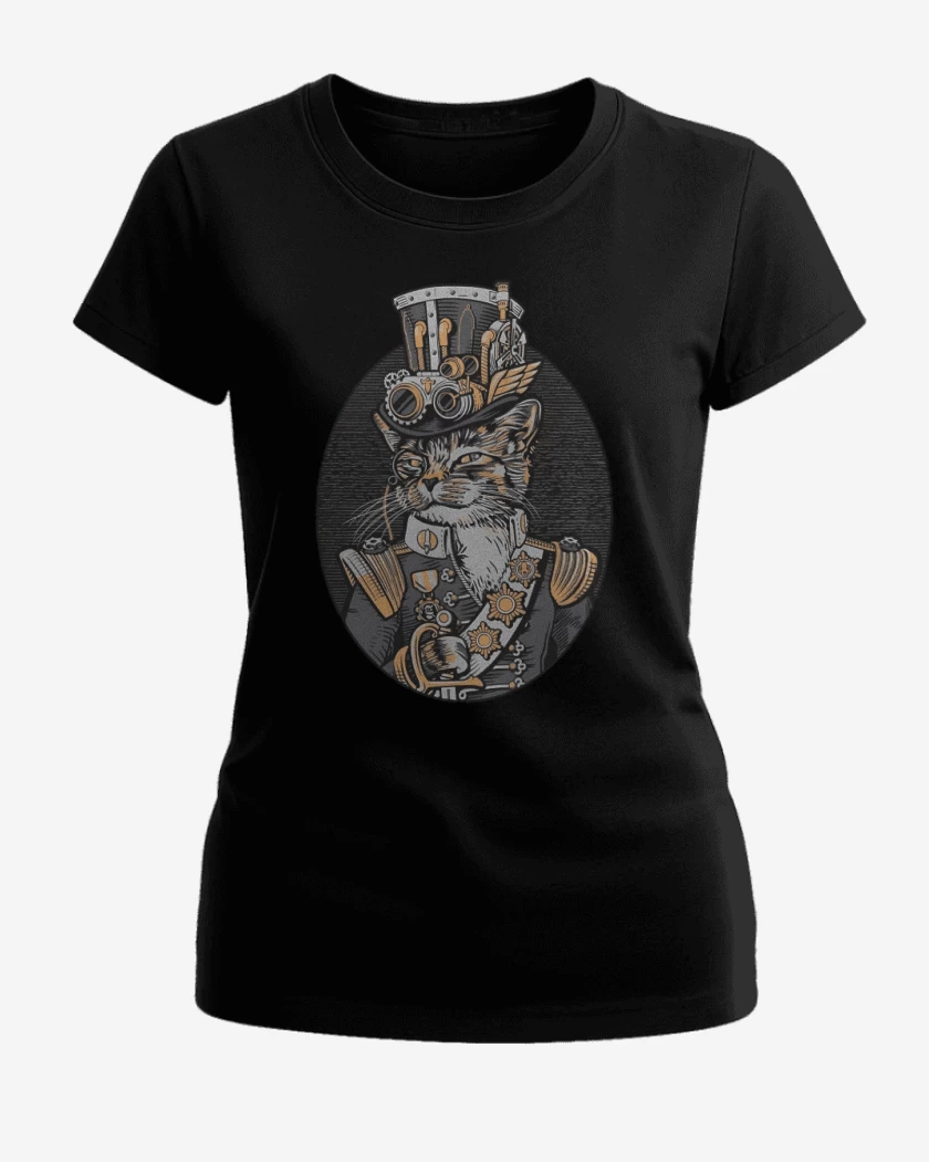 Polera de Mujer Negro de Steampunk cat