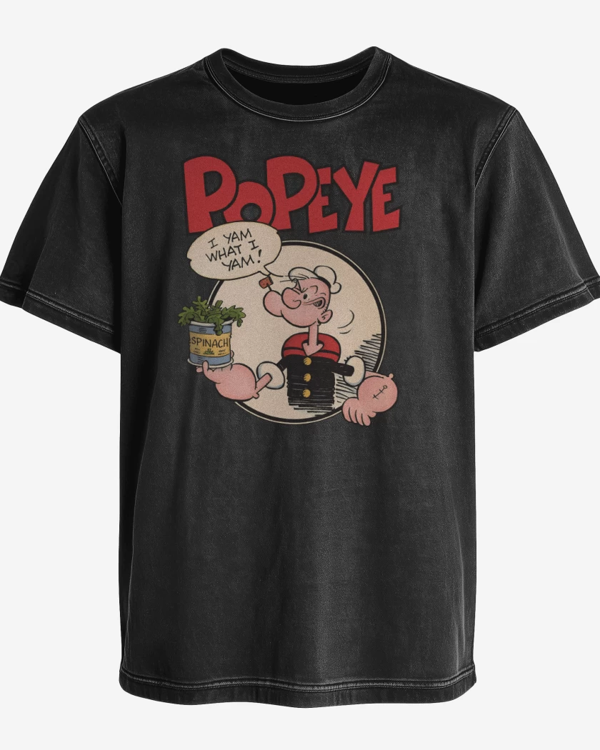 Polera desgastada Negro de Popeye espinaca