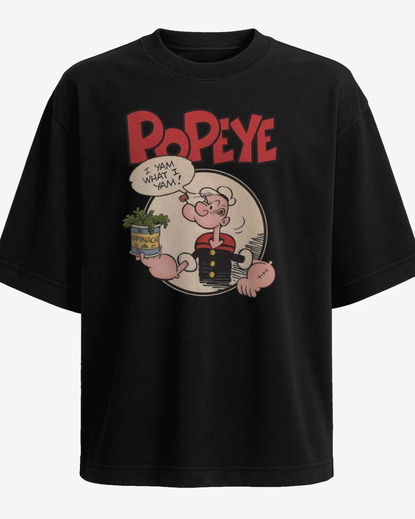 Polera Oversize Negro de Popeye espinaca
