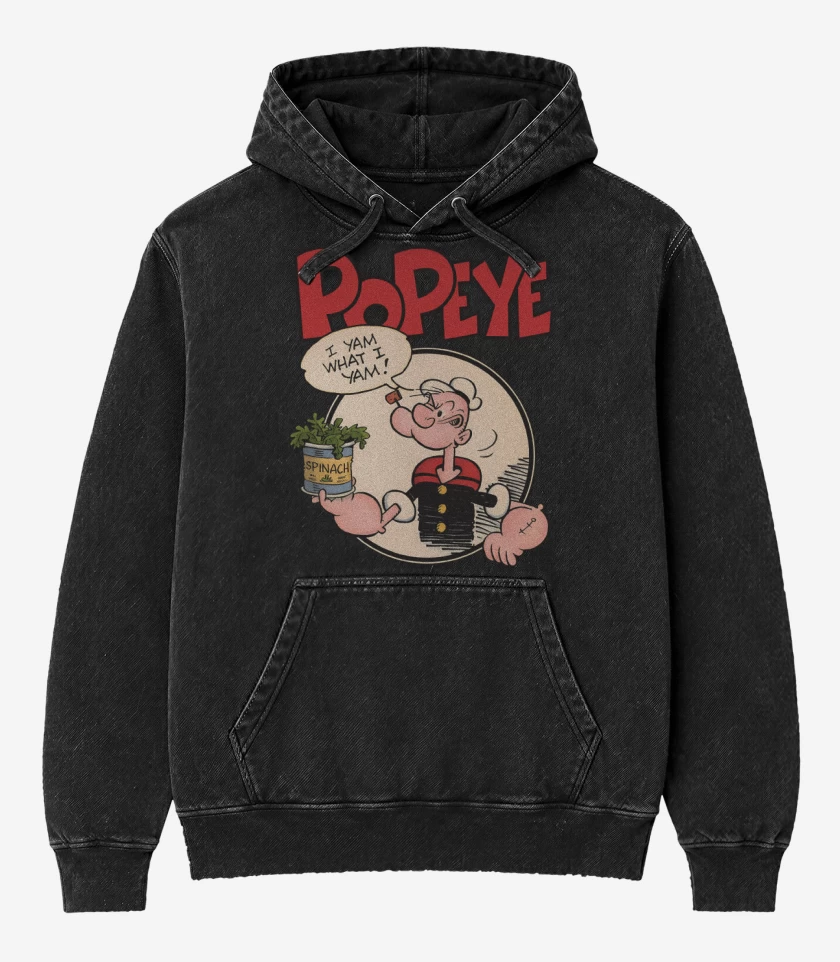 Poleron Canguro Acid Wash Negro de Popeye espinaca