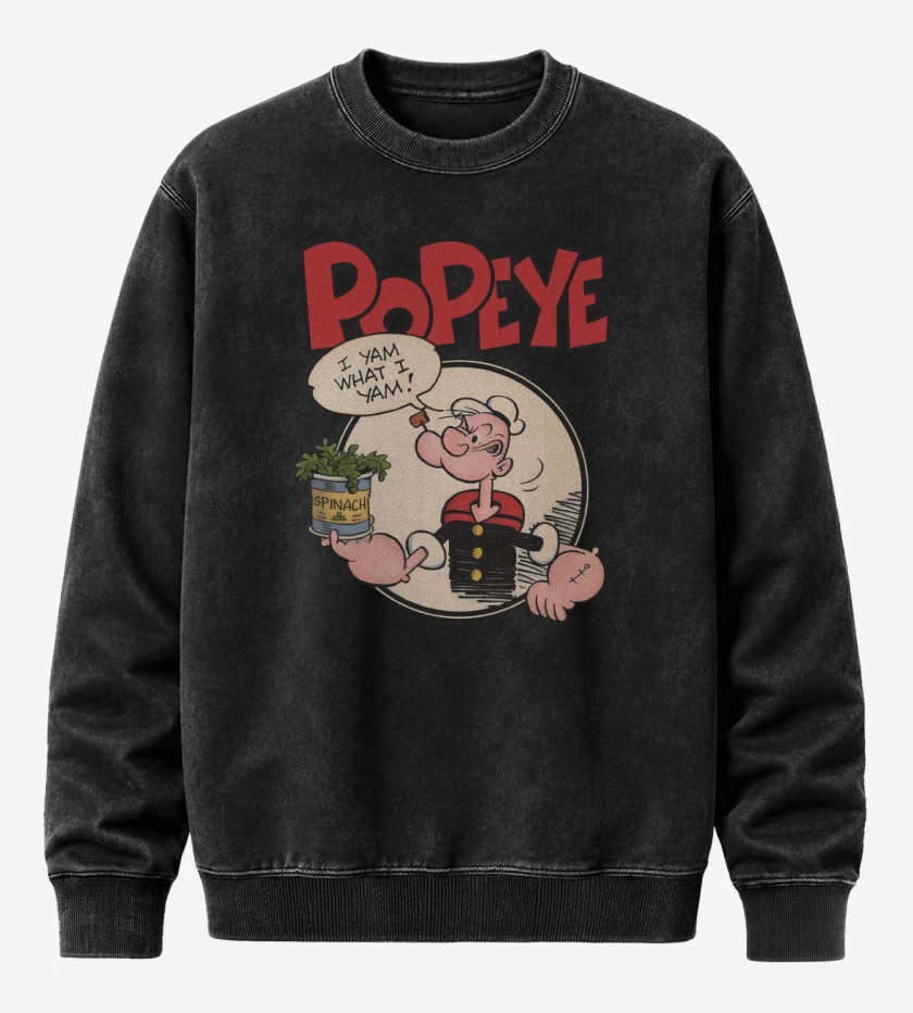 Poleron Polo Acid Wash Negro de Popeye espinaca