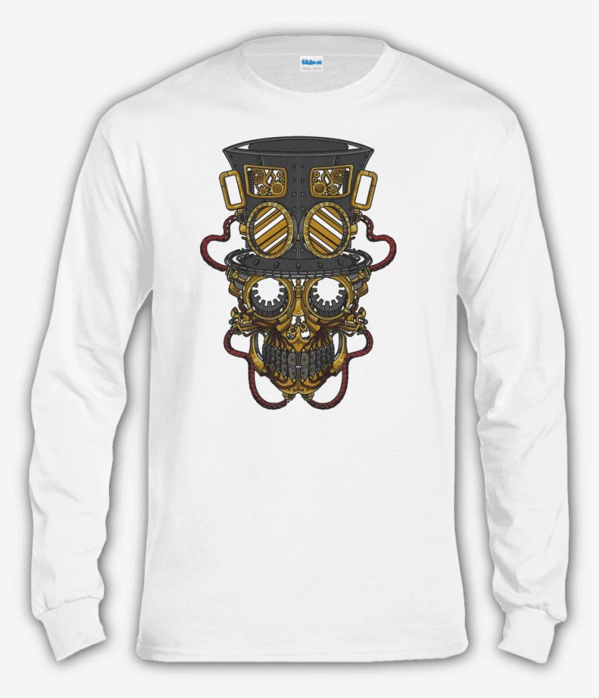 Polera manga larga Blanco de Steampunk skull
