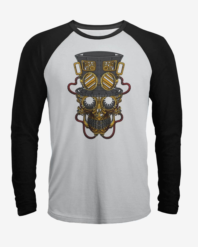 Polera Raglan Blanco / Negro de Steampunk skull