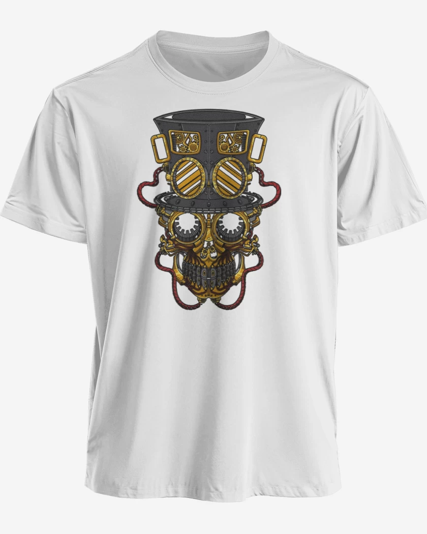 Polera premium Blanco de Steampunk skull