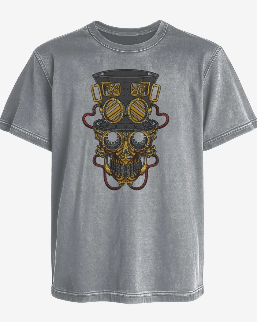 Polera desgastada Gris Melange de Steampunk skull