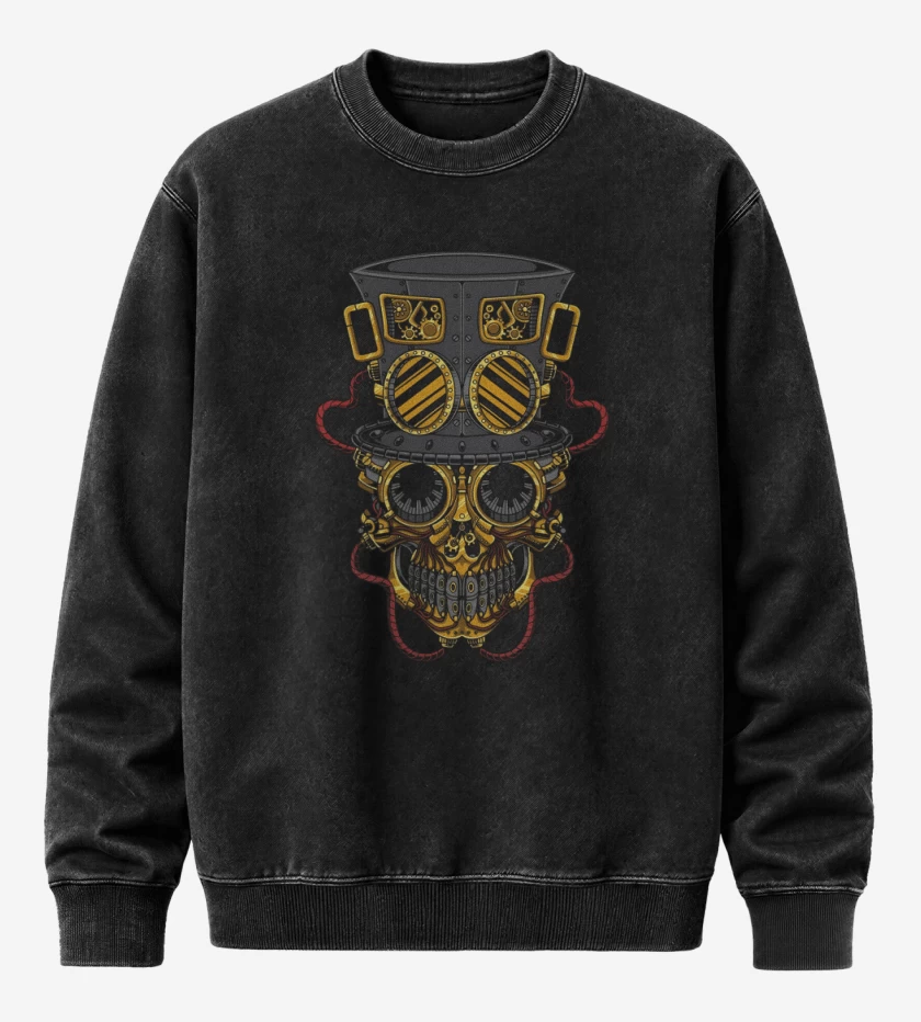Poleron Polo Acid Wash Negro de Steampunk skull