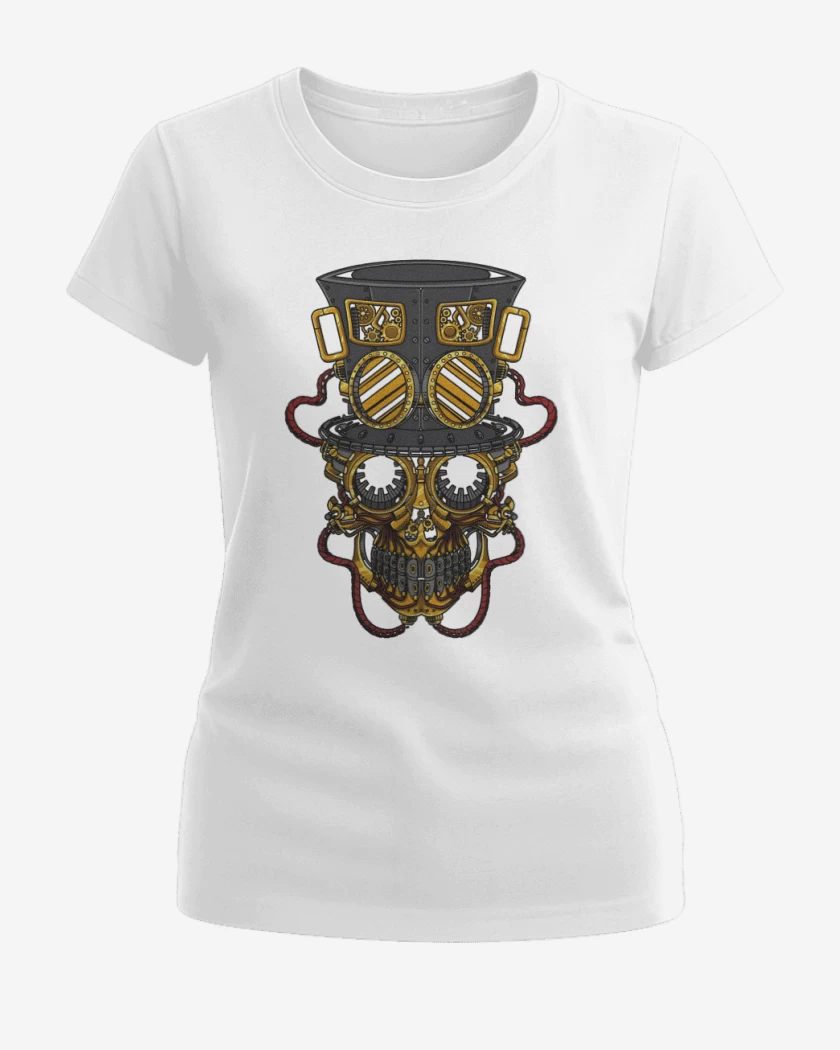 Polera de Mujer Blanco de Steampunk skull